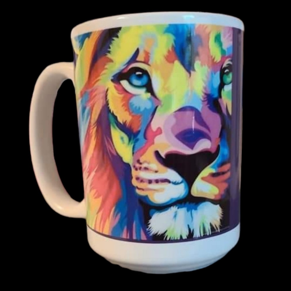Watercolor lion mug with customizable quote